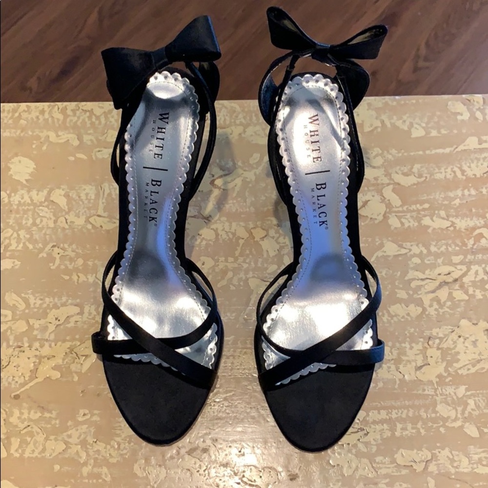 White  house black market satin black bow heels